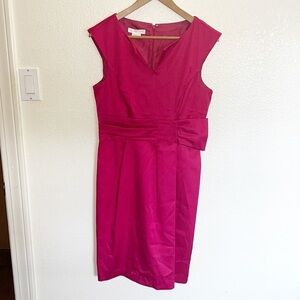 London Times Fuschia Sleeveless Midi Satin Fitted Dress